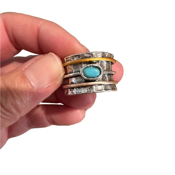 Boho Three Tone Banded Turquoise Ring - Picture 6 of 7